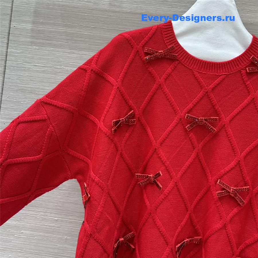 Va1e*ntin0 bow-embellished red cashmere sweater