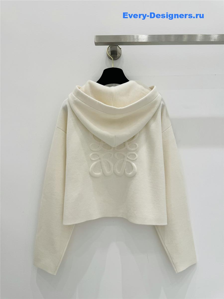L0ew* embossed logo hooded cardigan