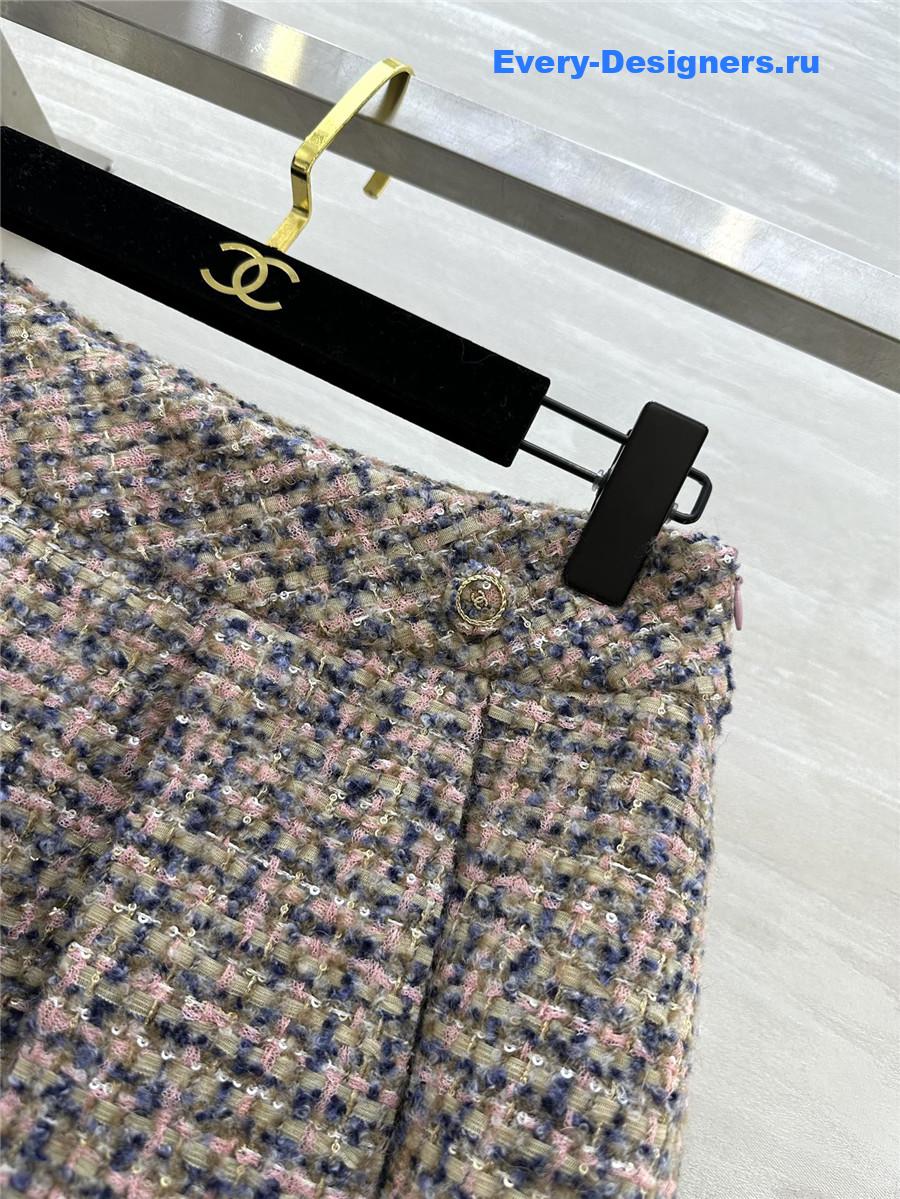 Ch**el wool-woven soft tweed pleated skirt