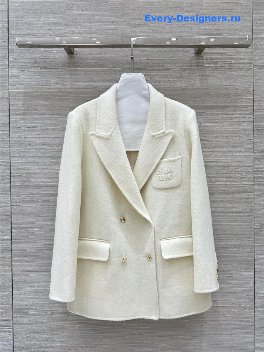 Miu Miu White Double-Breasted Wool Blazer
