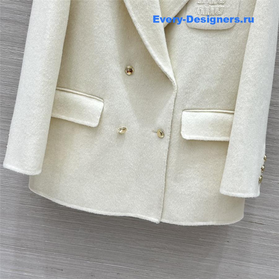 Miu Miu White Double-Breasted Wool Blazer