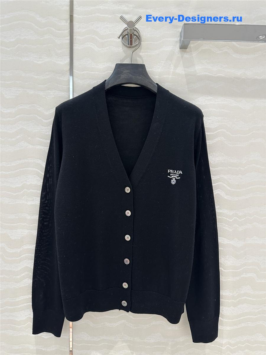 Pra*a logo-intarsia wool cardigan black