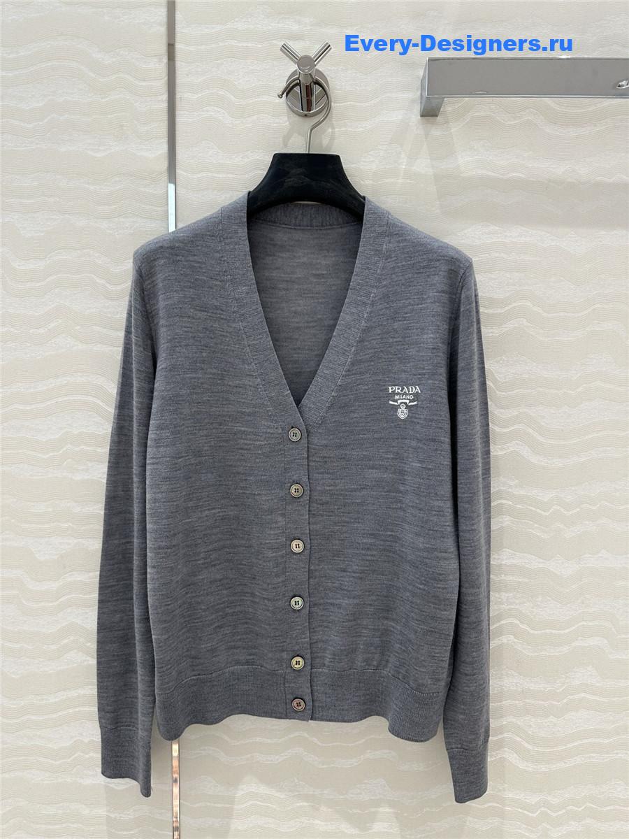 Pra*a logo-intarsia wool cardigan grey