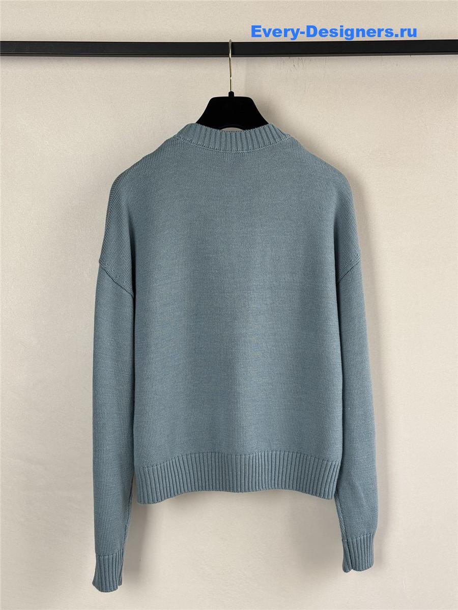 Ch**el logo crewneck rib-knit sweater turquoise