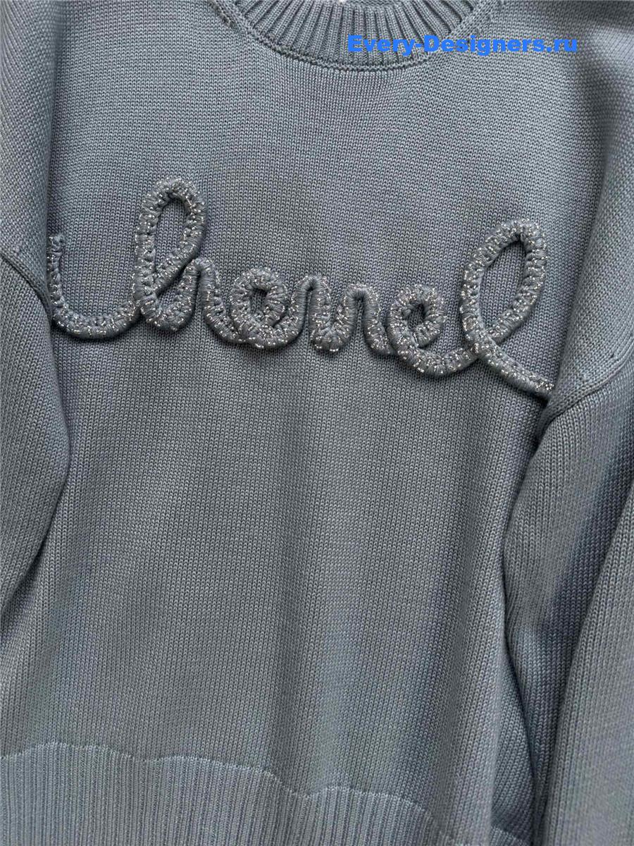 Ch**el logo crewneck rib-knit sweater turquoise