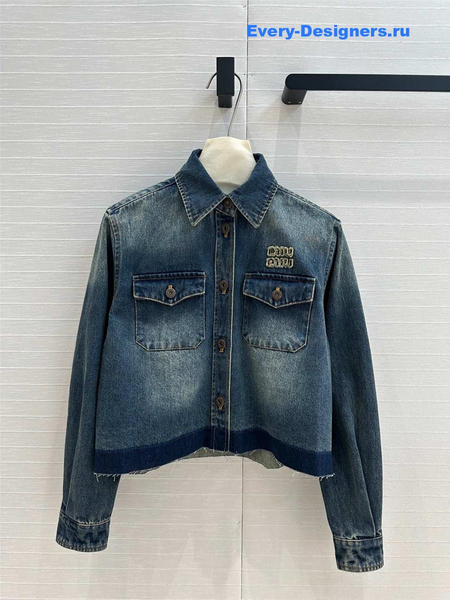 M1um1u color-block washed denim shirt