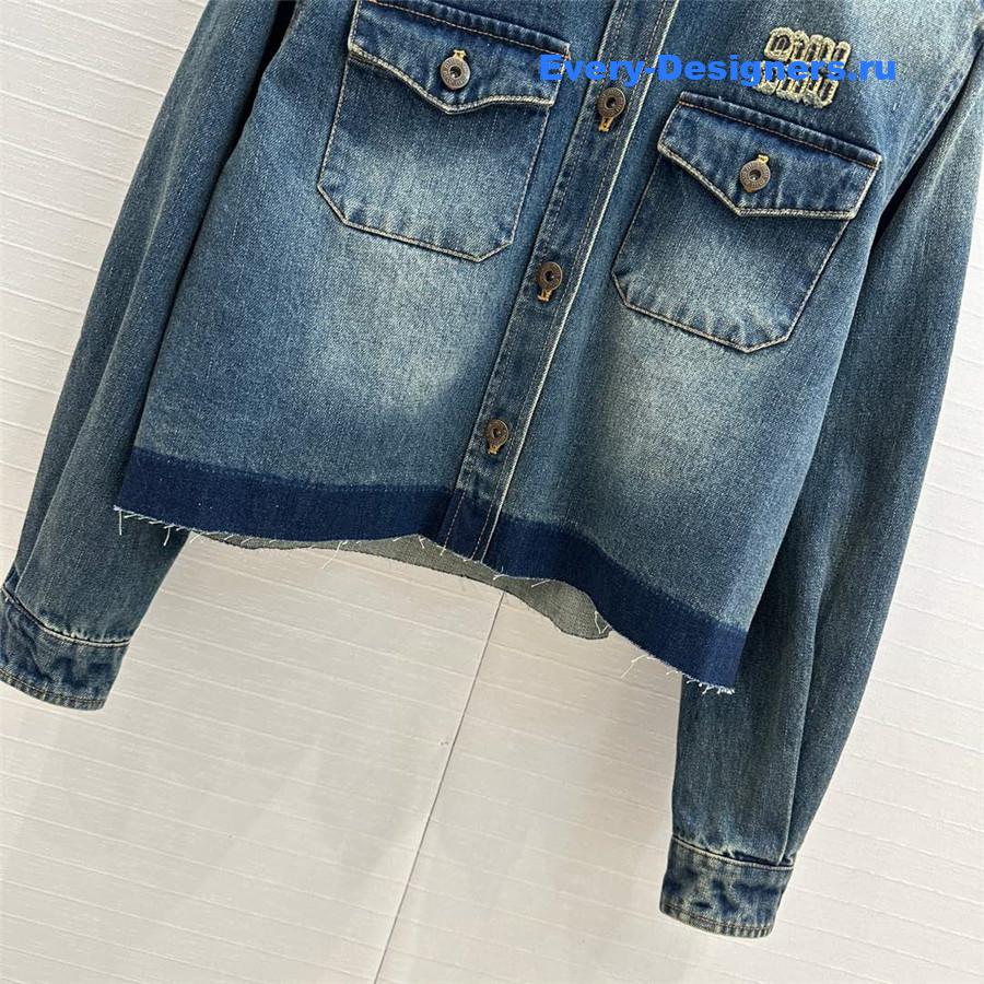 M1um1u color-block washed denim shirt