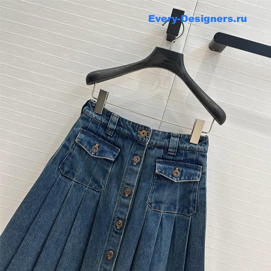 M1um1u denim pleated long skirt