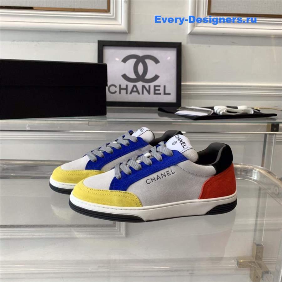 Ch**el yellow blue suede lace-up trainers sneakers
