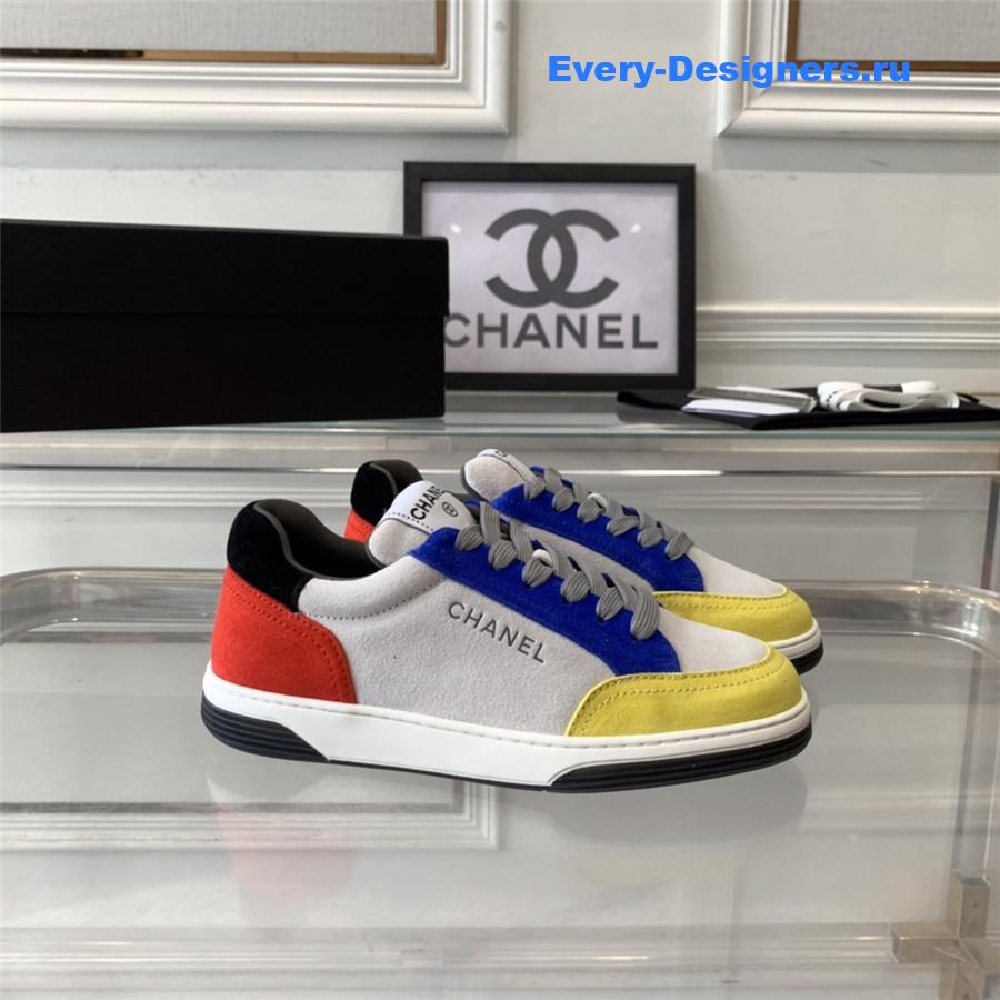 Ch**el yellow blue suede lace-up trainers sneakers