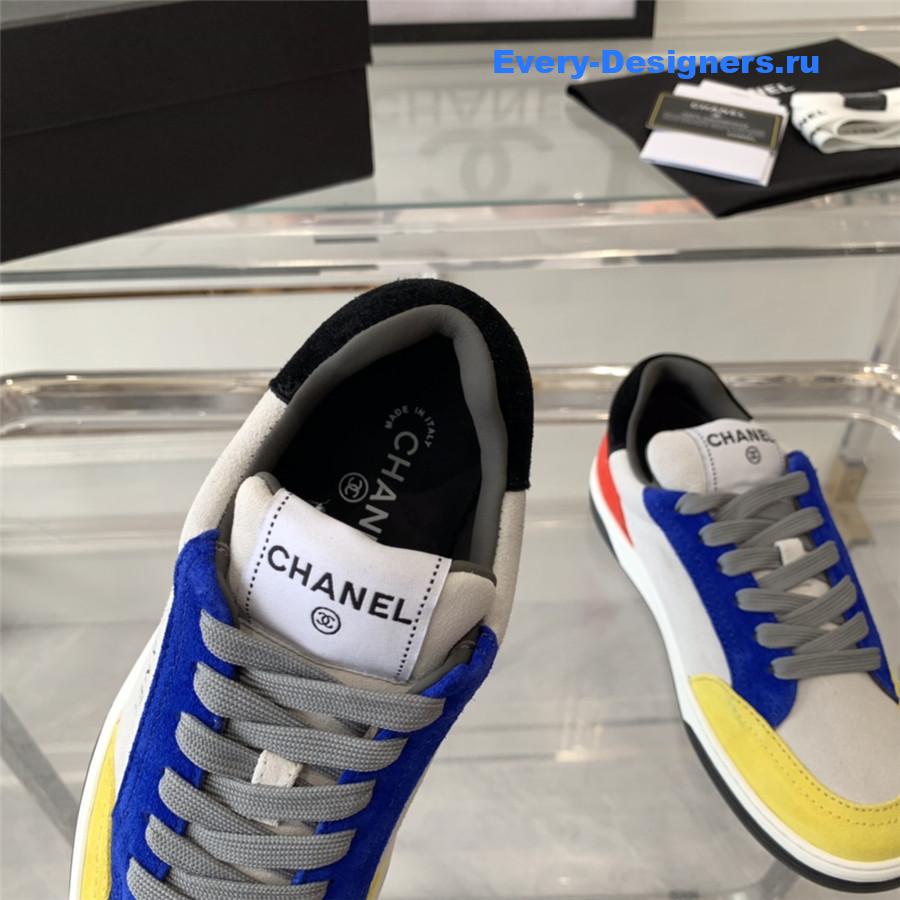 Ch**el yellow blue suede lace-up trainers sneakers