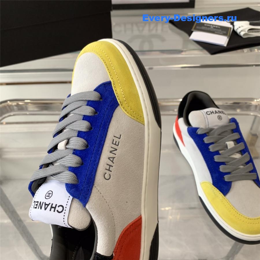 Ch**el yellow blue suede lace-up trainers sneakers