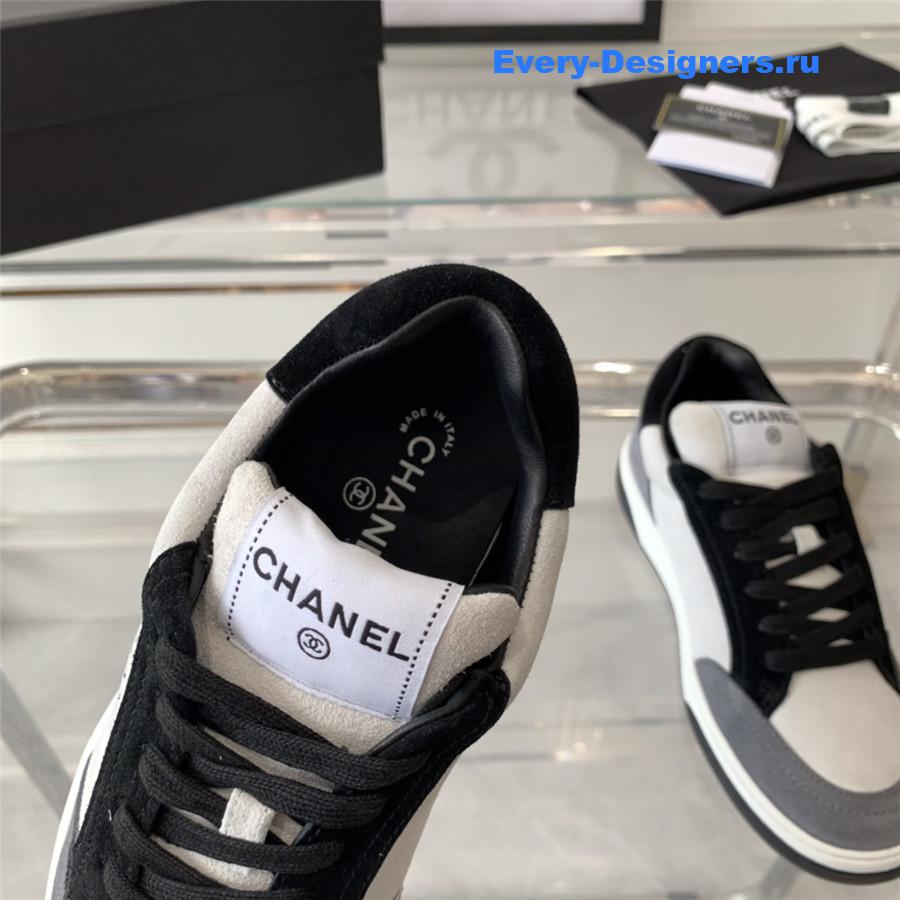 Ch**el gray white suede trainers lace-up sneakers