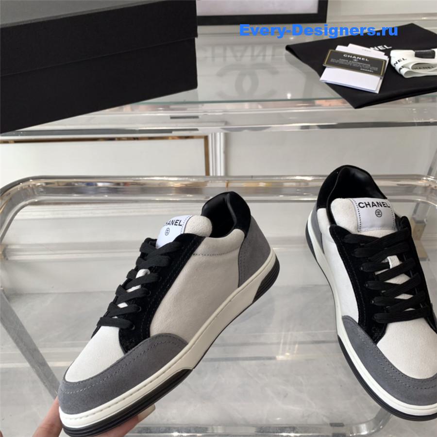 Ch**el gray white suede trainers lace-up sneakers
