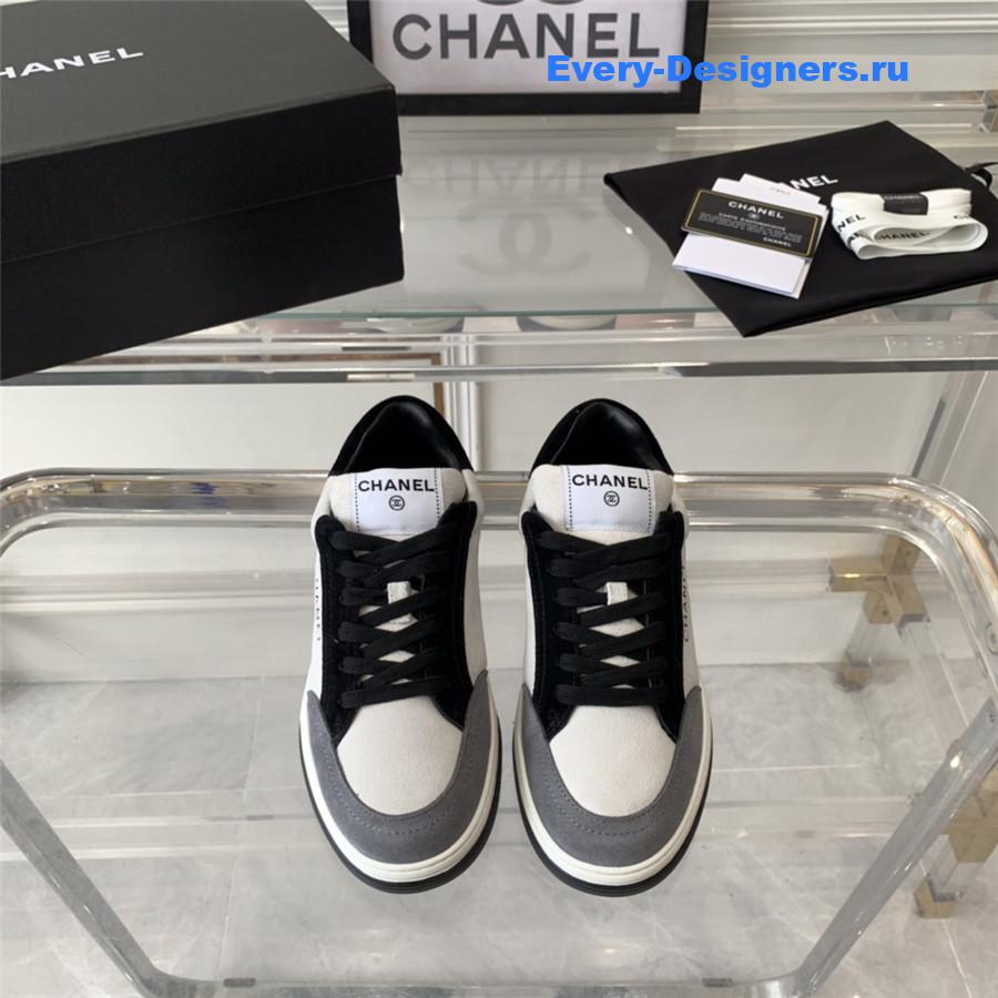 Ch**el gray white suede trainers lace-up sneakers