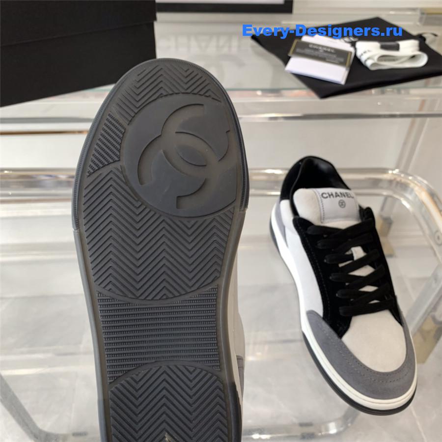 Ch**el gray white suede trainers lace-up sneakers