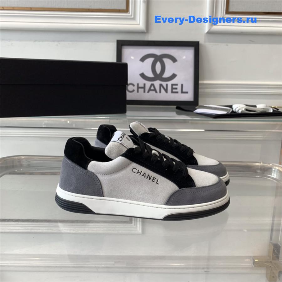 Ch**el gray white suede trainers lace-up sneakers