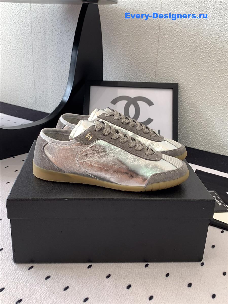 Ch**el silver lace up calfskin trainers