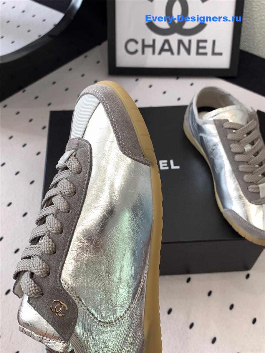 Ch**el silver lace up calfskin trainers