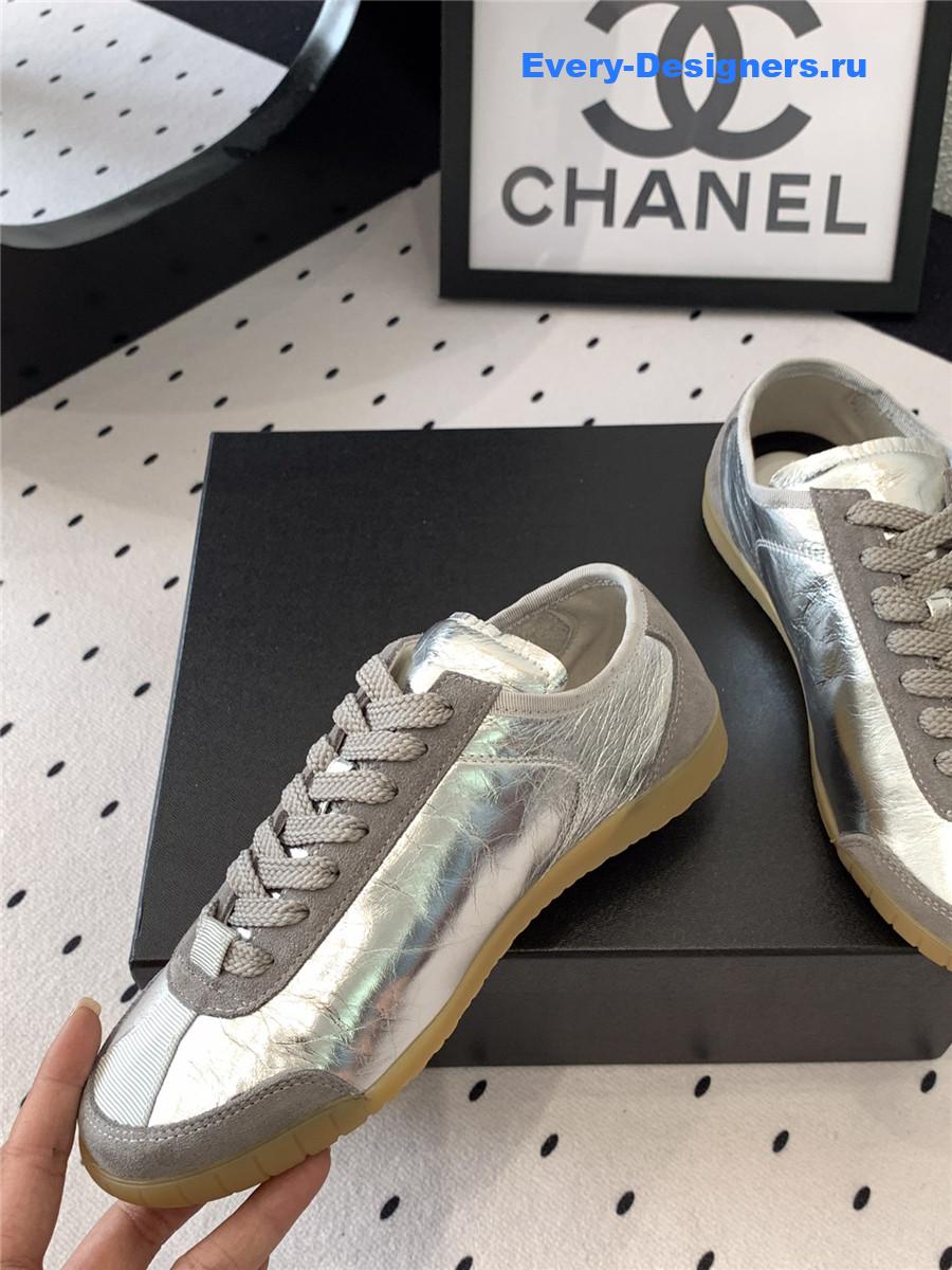 Ch**el silver lace up calfskin trainers