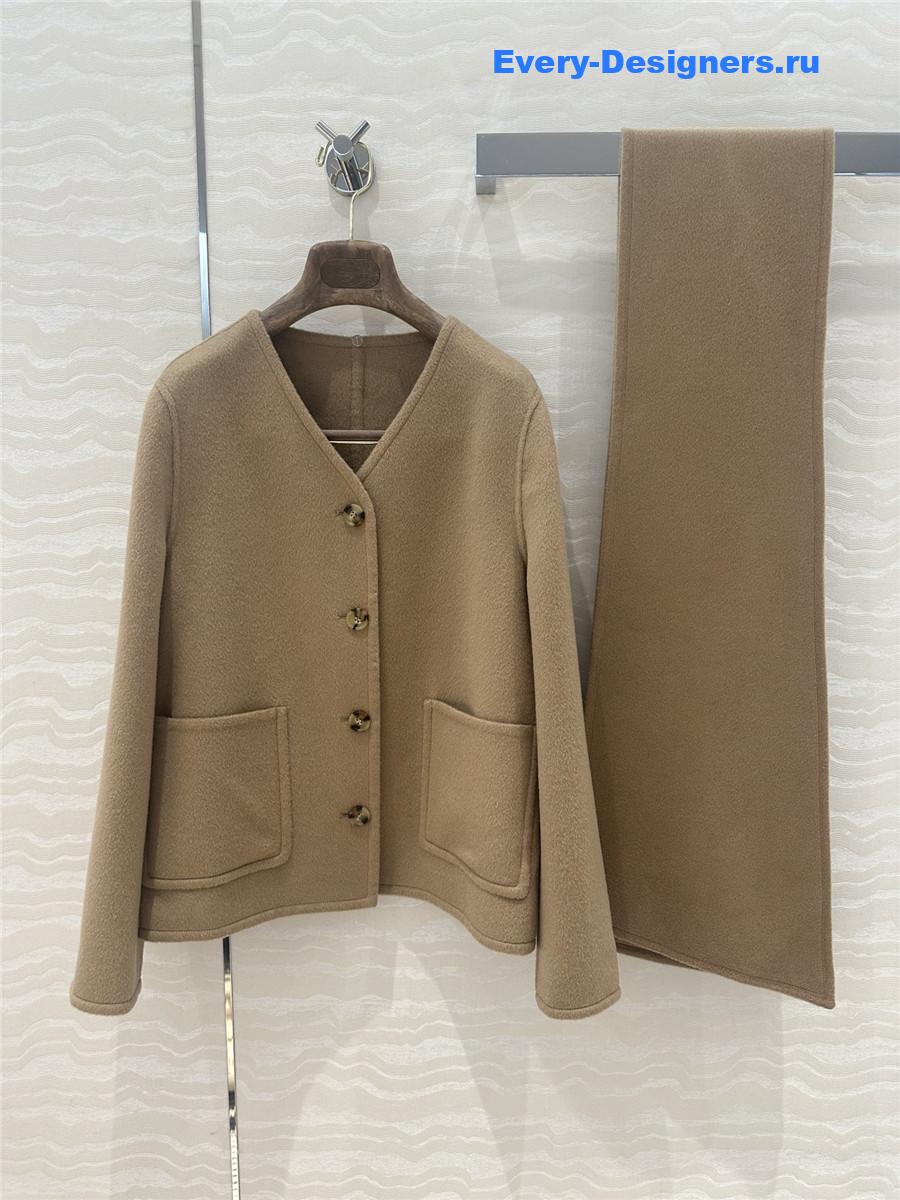 L0r0 P1ana brown v-neck cashmere coat