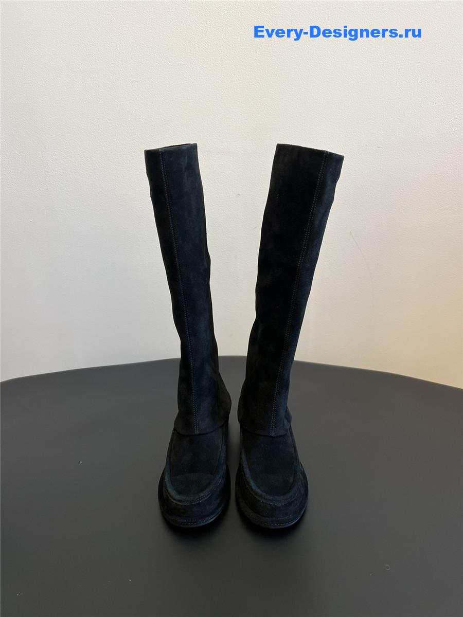 Ch**el flat suede knee-high boots in black