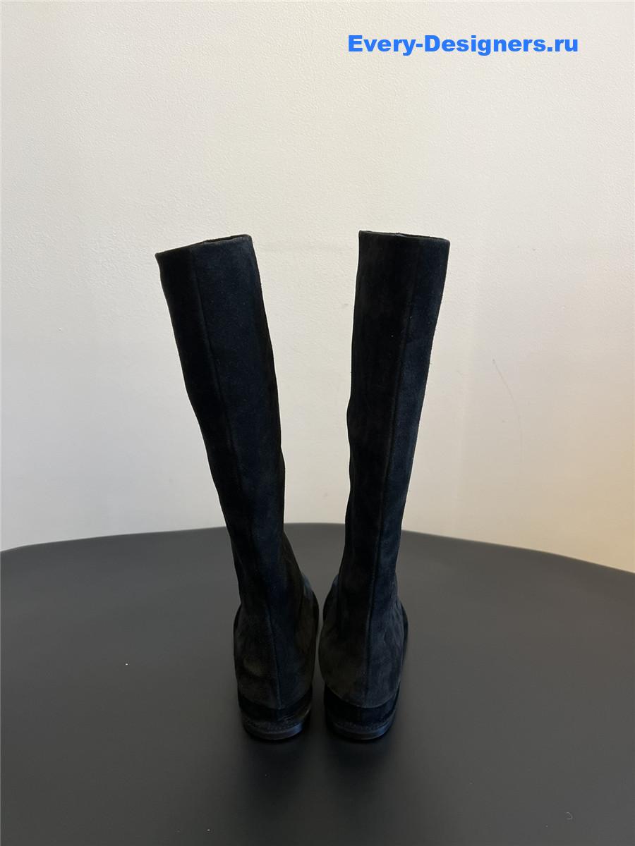 Ch**el flat suede knee-high boots in black