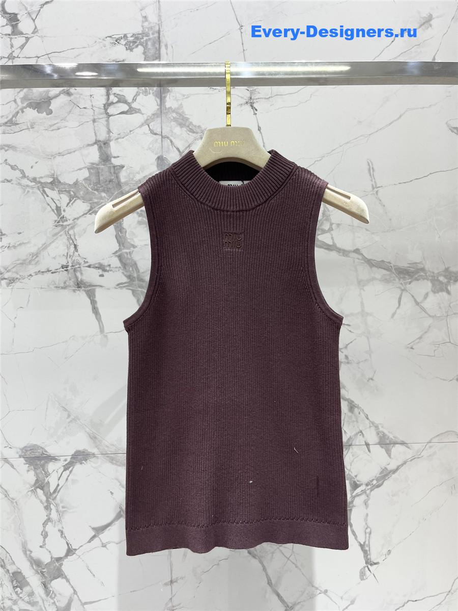 Miu Miu Brown Sleeveless Logo Knitted Vest