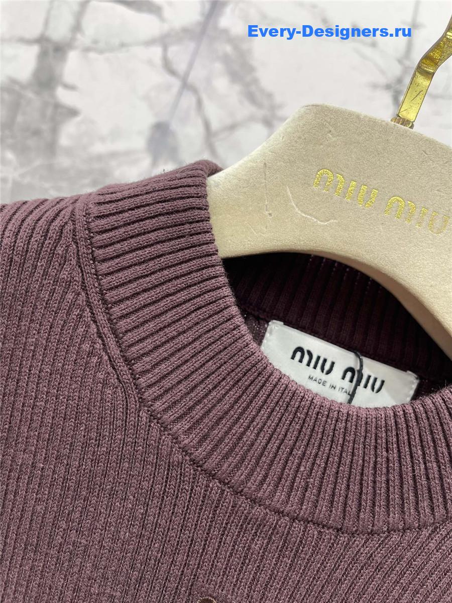 Miu Miu Brown Sleeveless Logo Knitted Vest