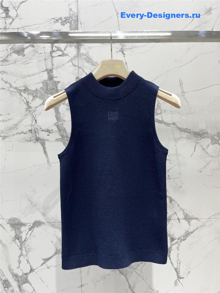 Miu Miu Blue Sleeveless Logo Knitted Vest