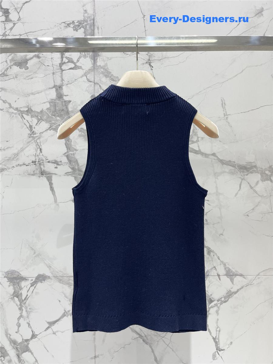 Miu Miu Blue Sleeveless Logo Knitted Vest