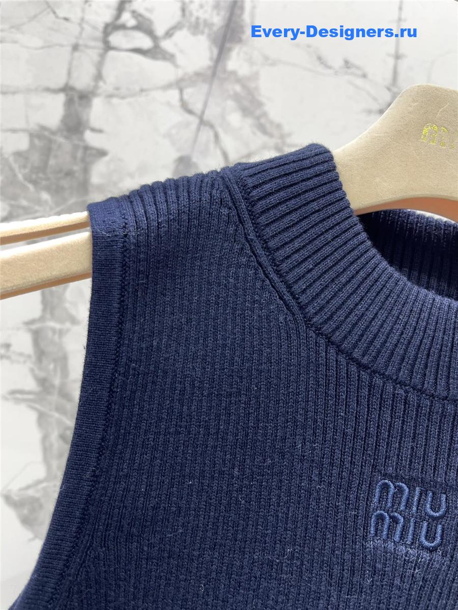 Miu Miu Blue Sleeveless Logo Knitted Vest