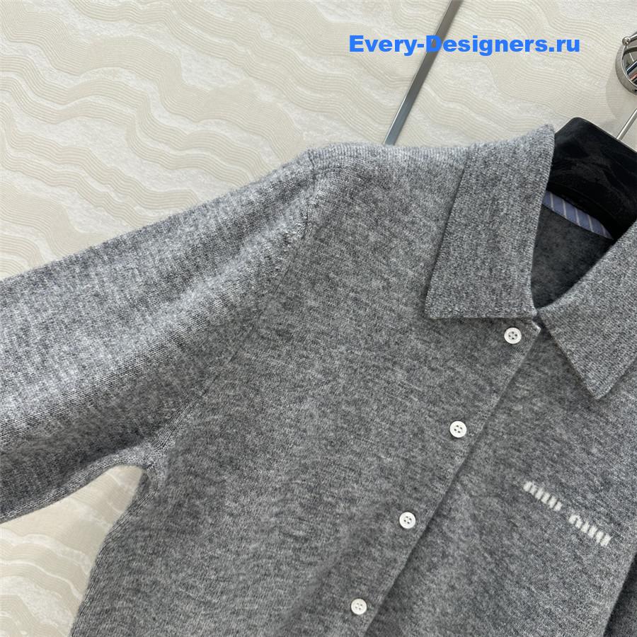 Miu Miu Cashmere Polo Collar Cardigan Gray