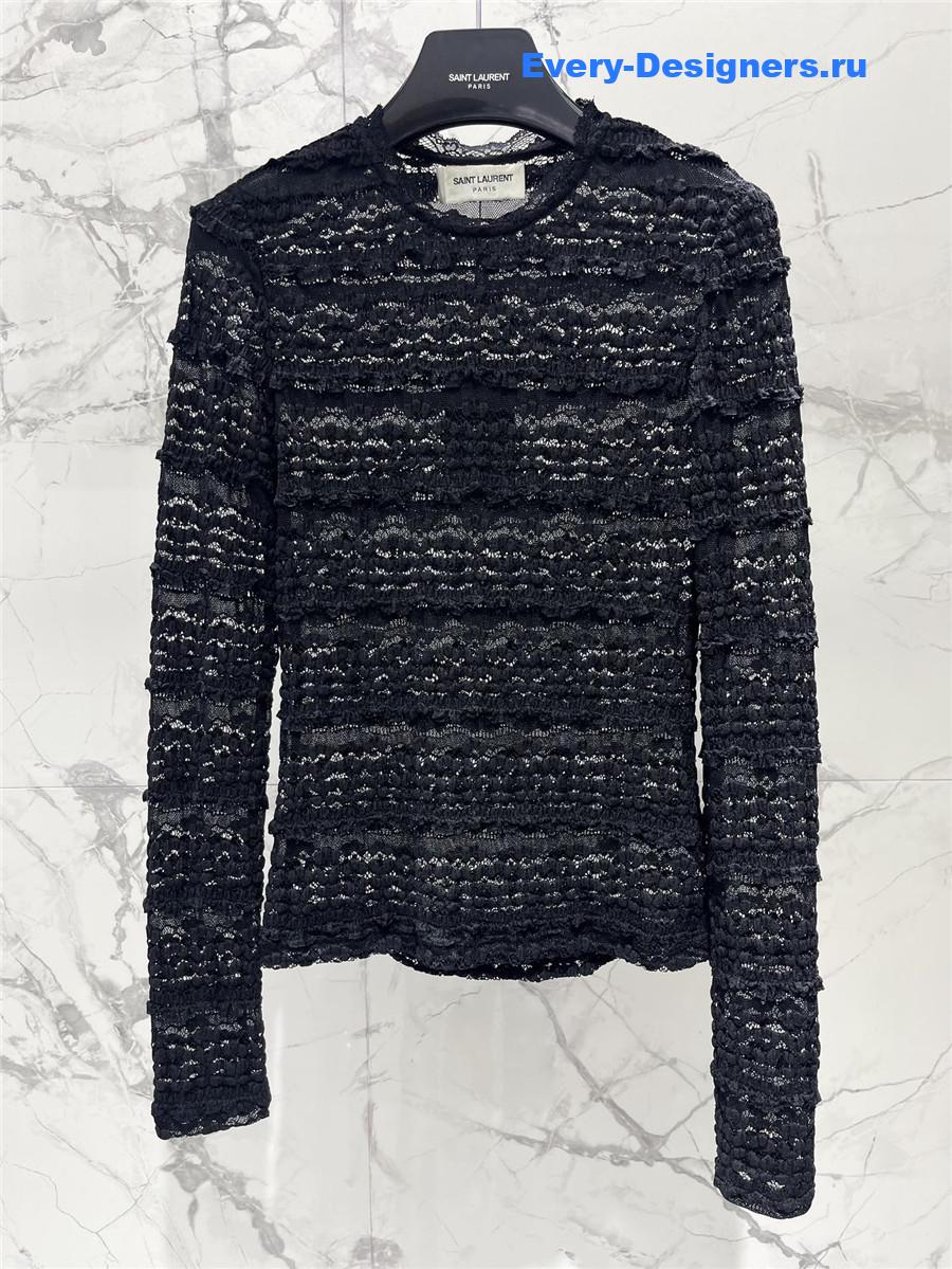 Sa1nt Lau*nt lace long sleeve shirt in black