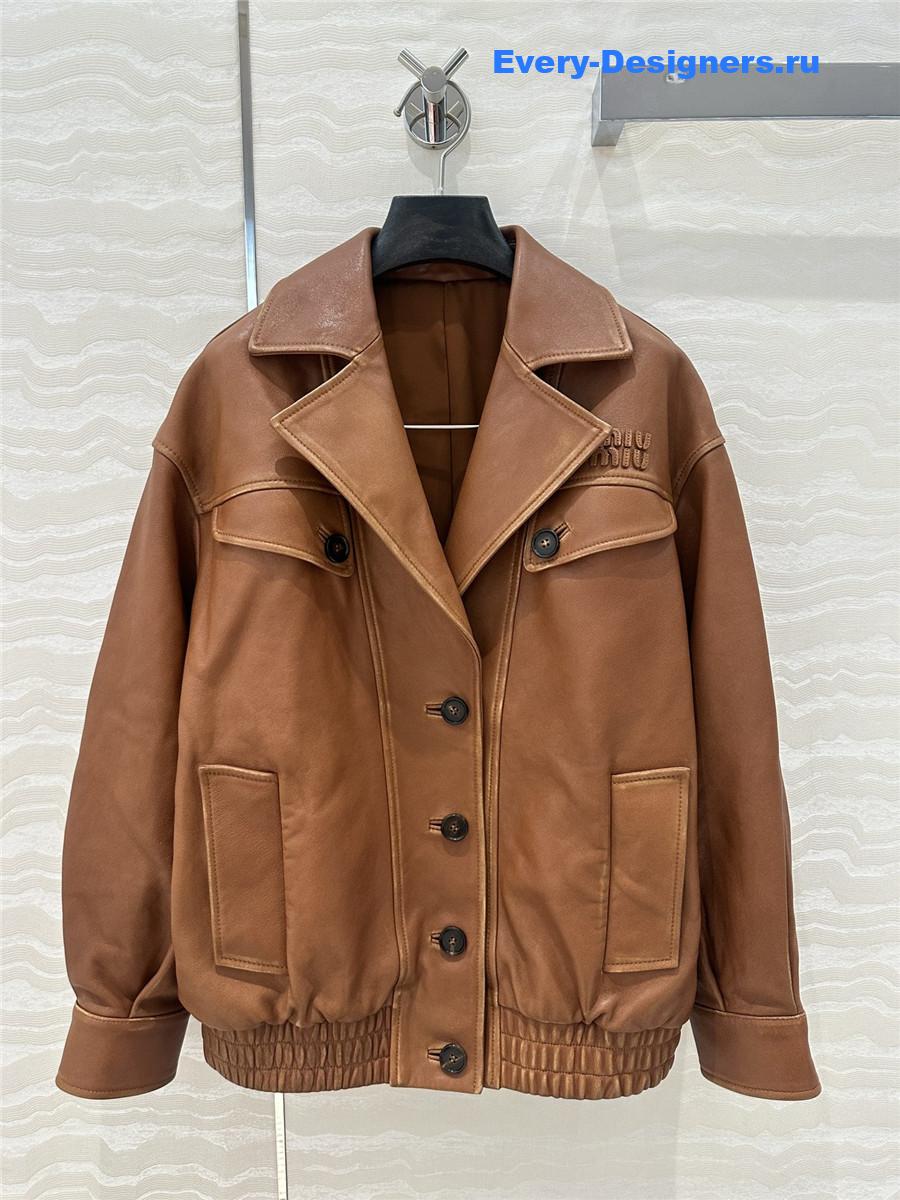 Miu Miu Brown Nappa Leather Jacket