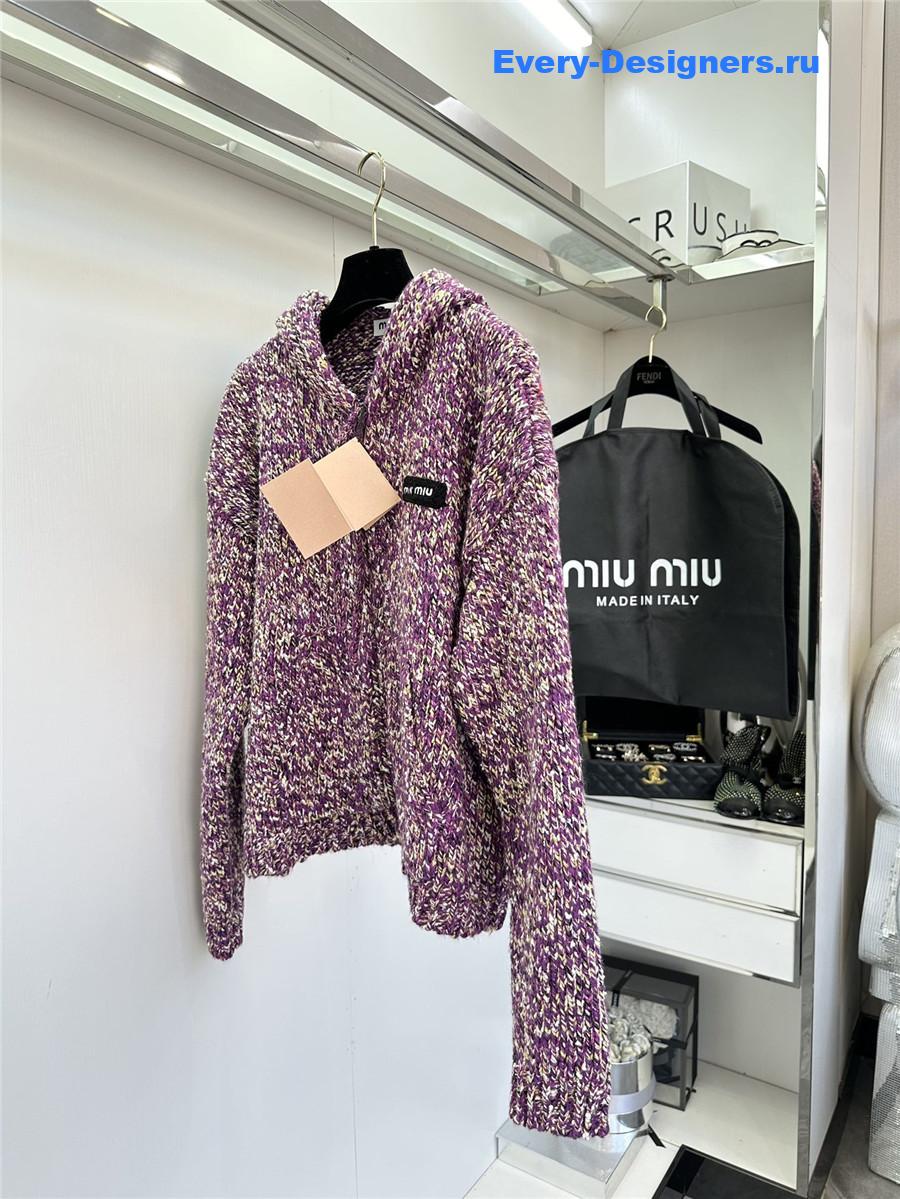 Miu Miu Purple Knitted Hooded Cardigan