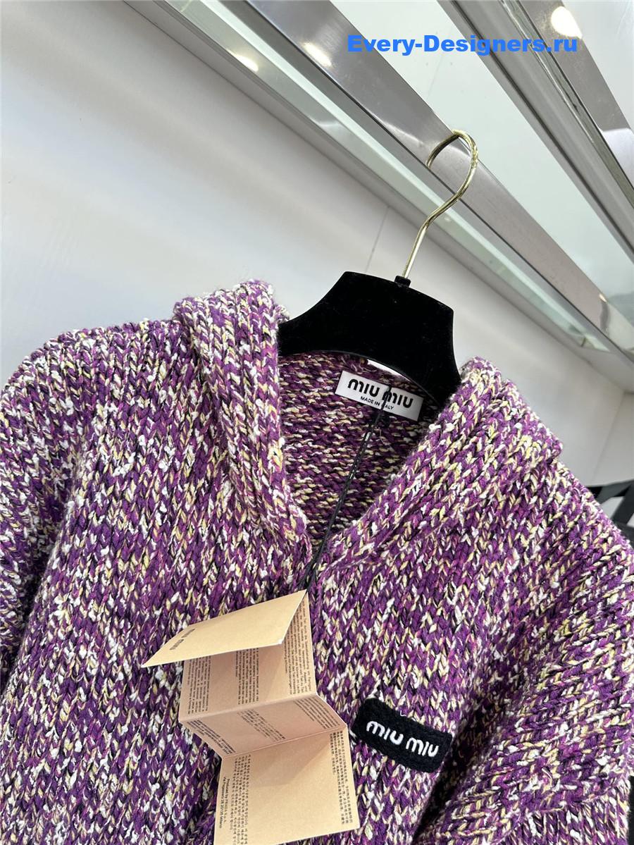 Miu Miu Purple Knitted Hooded Cardigan
