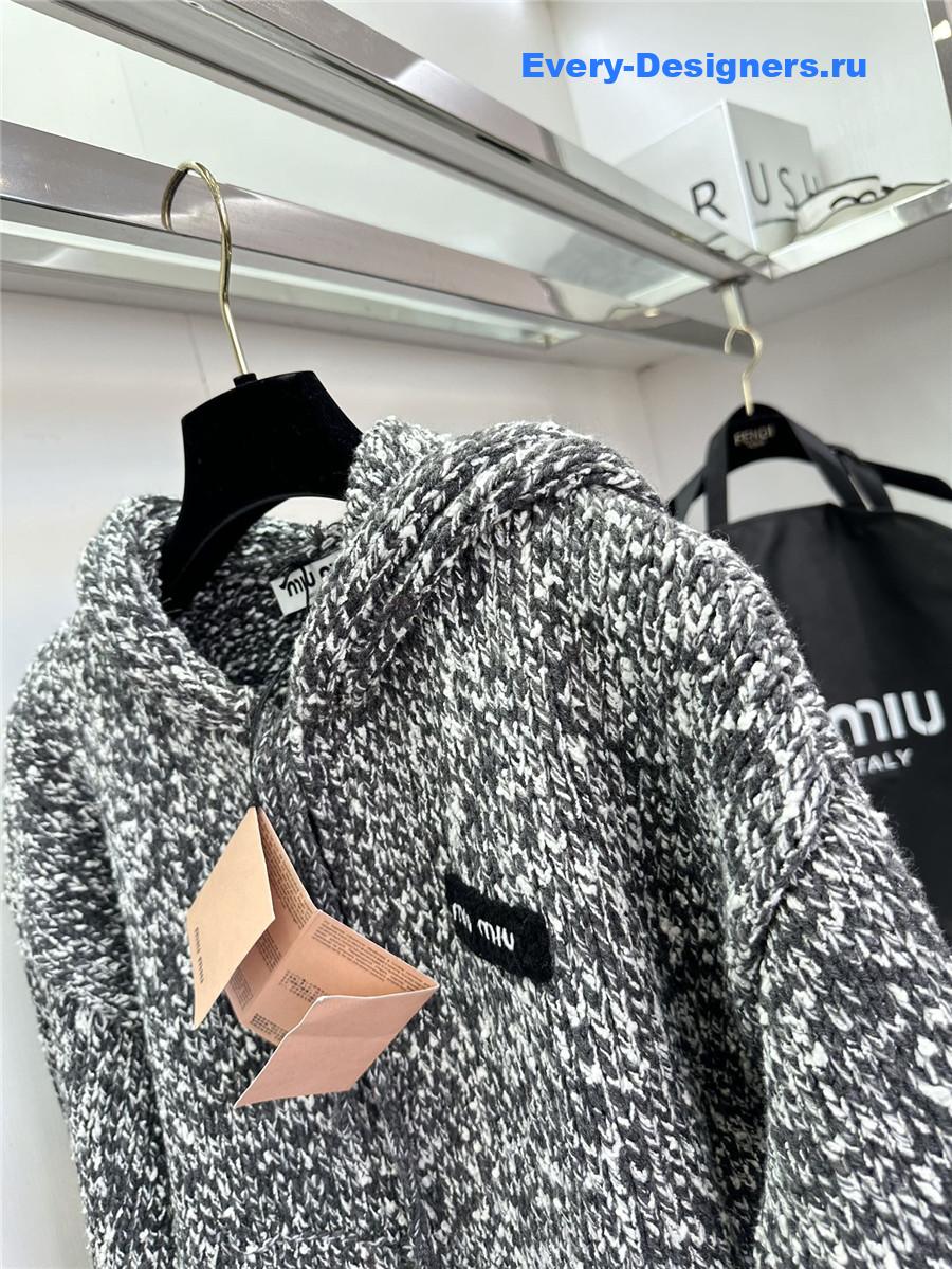 Miu Miu Gray Knitted Hooded Cardigan