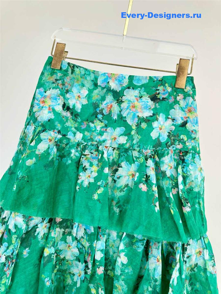 Zimm Everley Tiered Midi Skirt in Green