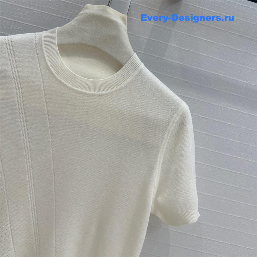 H**me5 hollow knit short-sleeved top in white