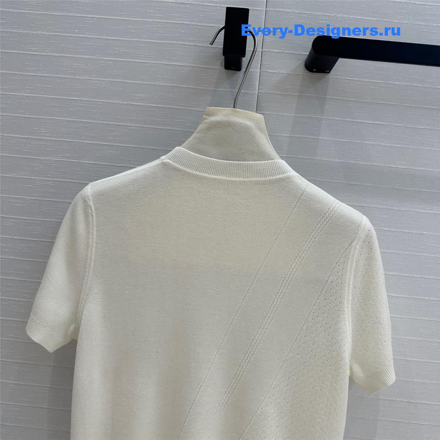 H**me5 hollow knit short-sleeved top in white