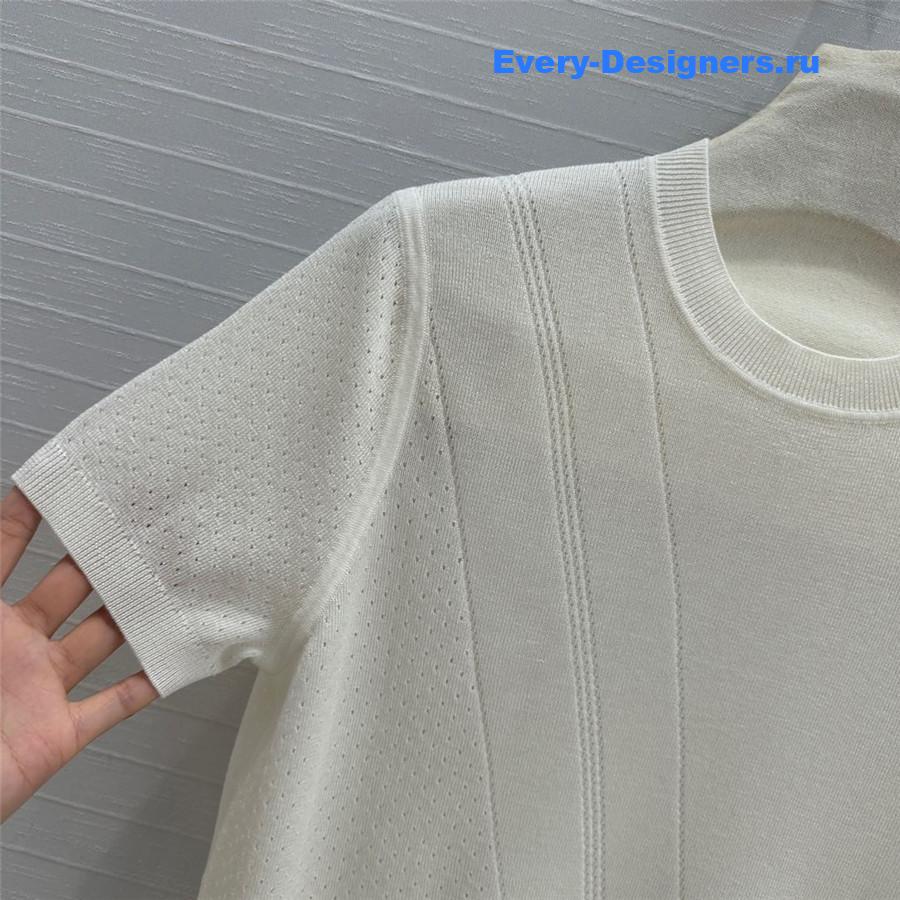 H**me5 hollow knit short-sleeved top in white