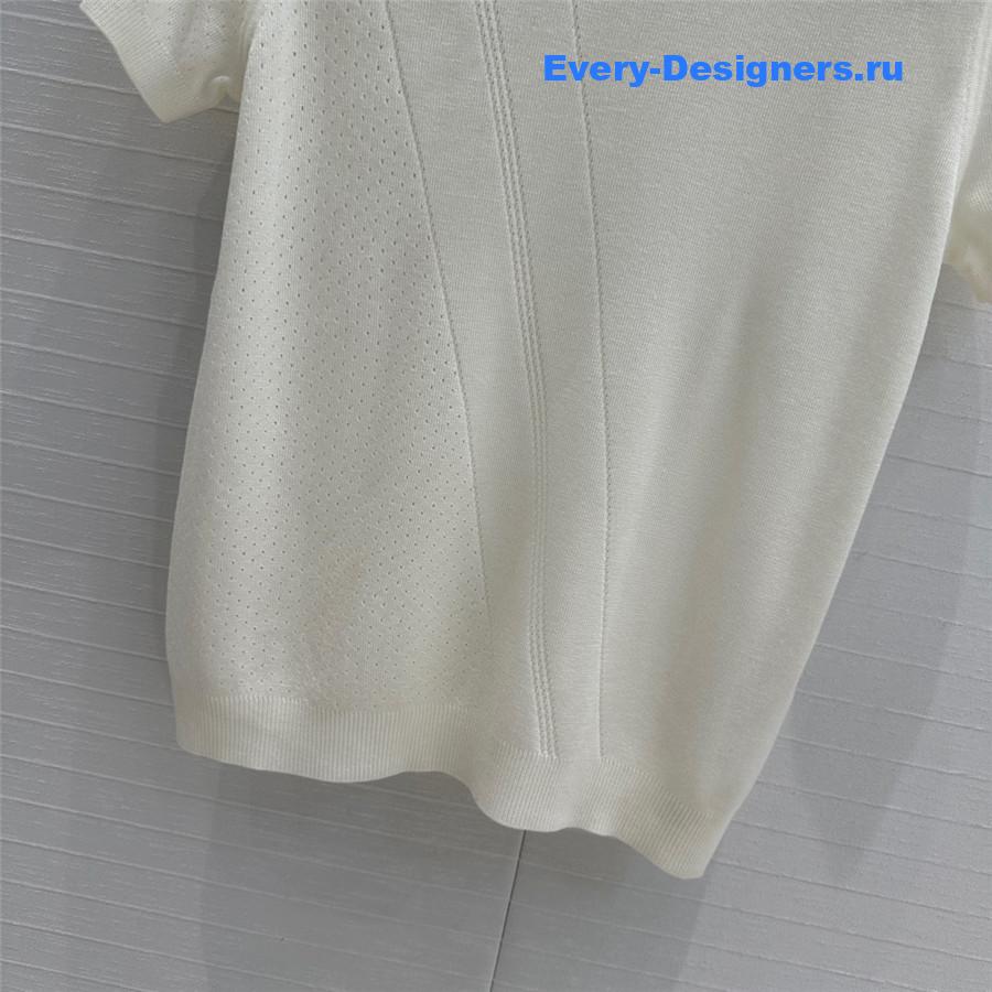H**me5 hollow knit short-sleeved top in white