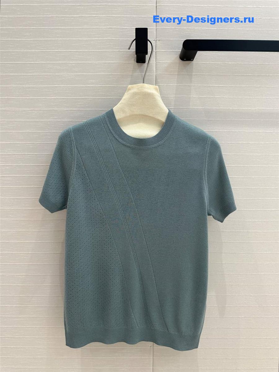 H**me5 hollow knit short-sleeved top in green