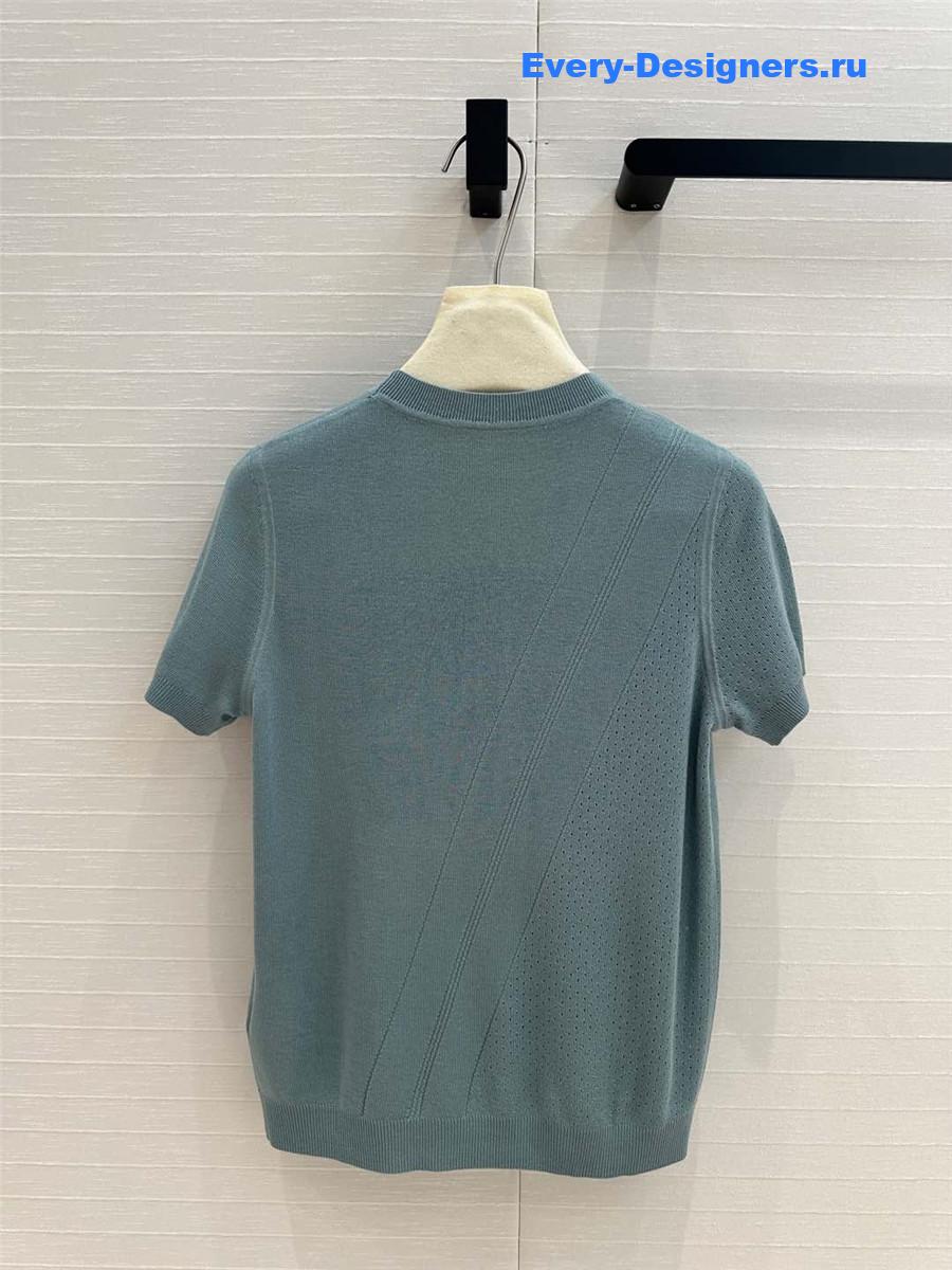 H**me5 hollow knit short-sleeved top in green