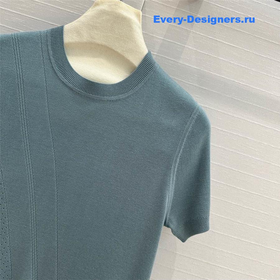 H**me5 hollow knit short-sleeved top in green