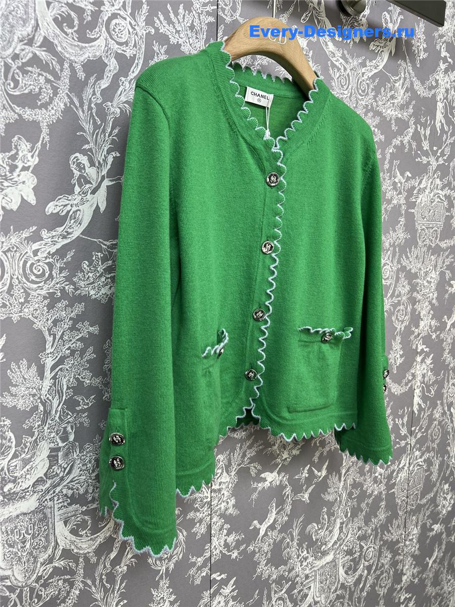 Ch**el lace patchwork knitted cardigan in green