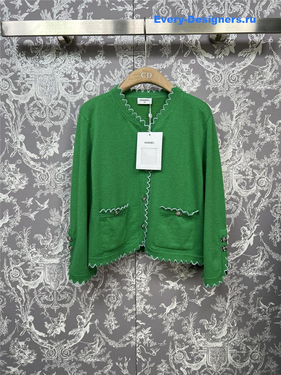 Ch**el lace patchwork knitted cardigan in green