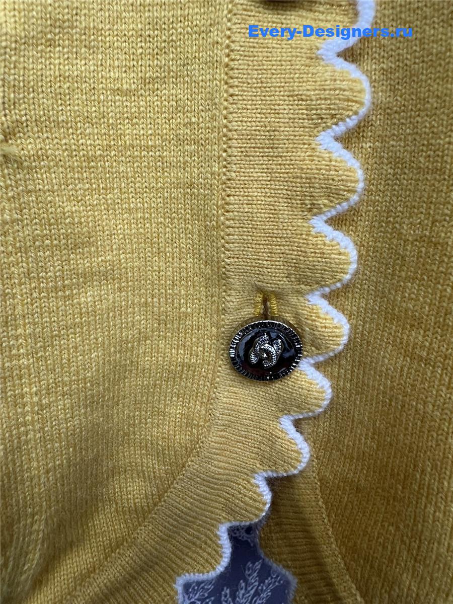 Ch**el lace patchwork knitted cardigan in yellow