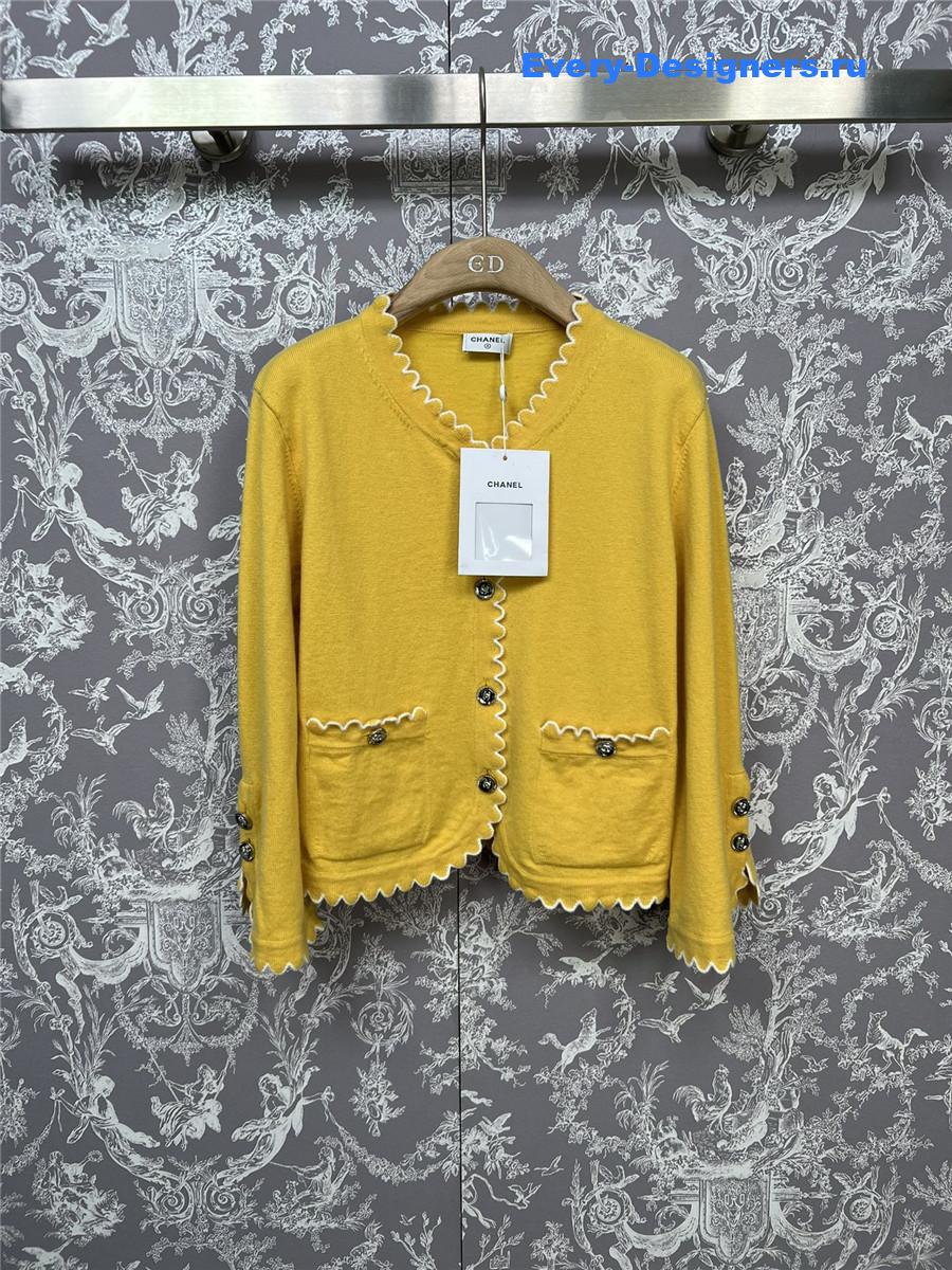 Ch**el lace patchwork knitted cardigan in yellow